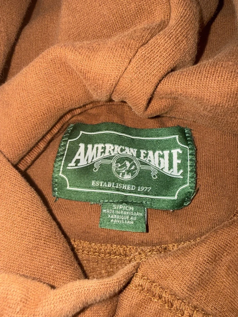 Vintage Y2K American Eagle Spellout Hoodie - Chestnut Brown - Size S
